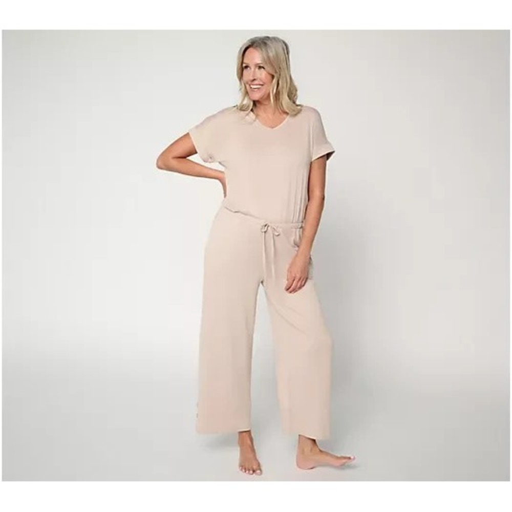 MUK LUKS Petite Dolman Sleeve Cropped Pant Jumpsuit Taure Petite Small